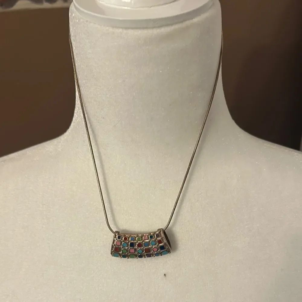 NwotHollow tube pendant Colorful Mosaic mini tiles floating Pendant Necklace